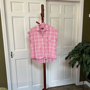 Linen Blend Pink Plaid Button-Up Shirt